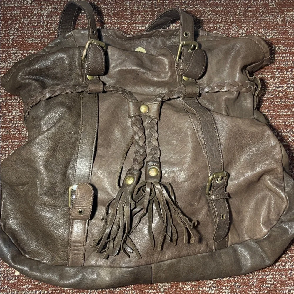 Marzia made in Italy genuine leather chocolate brown western slouchy fringe bag